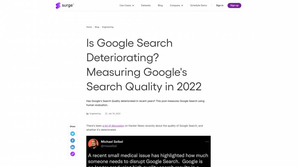 Google a un gros problème de qualité sur SurgeHQ.ai