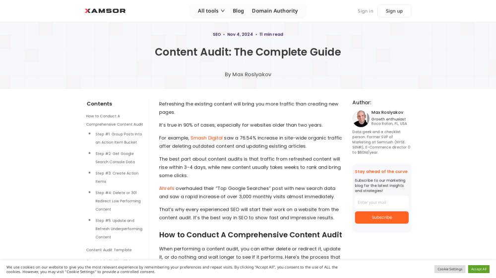 Audit de contenu sur Xamsor.com