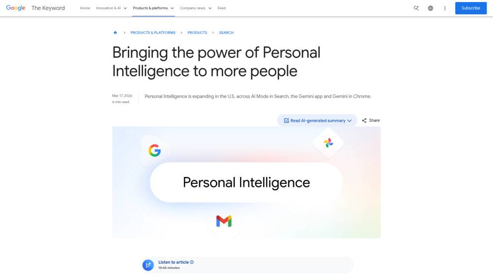AI Mode : Google étend Personal Intelligence dans le Search sur Blog.google