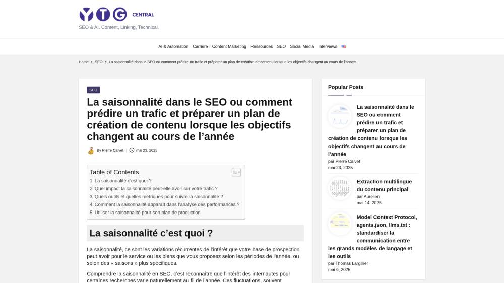 La saisonnalité en SEO sur Central.yourtext.guru