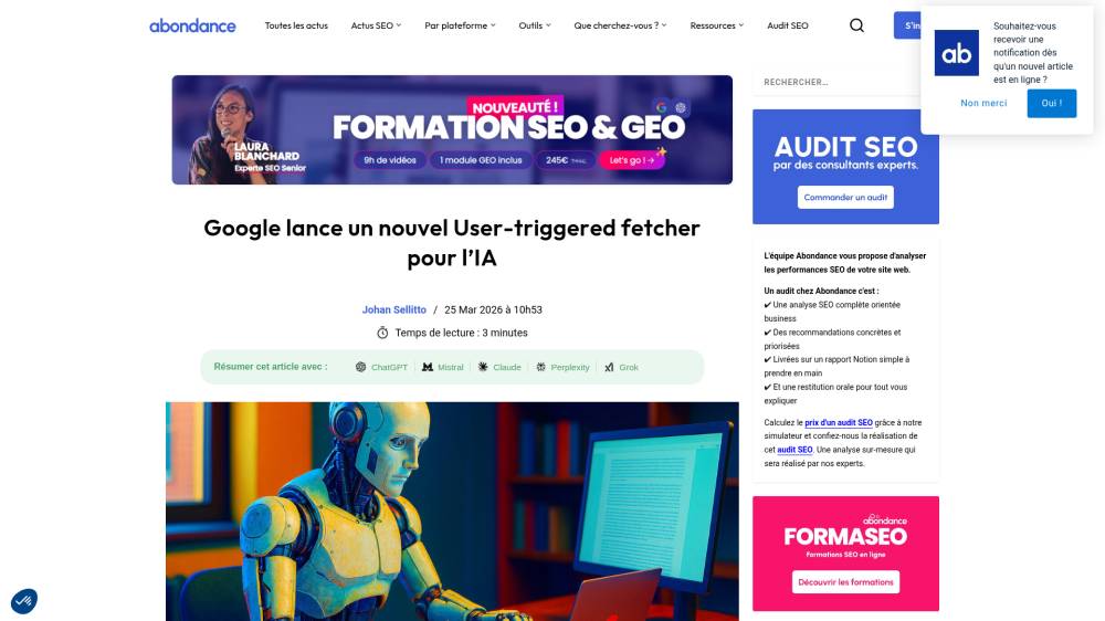 Nouveau Google-Agent : un agent web à part entière ? sur Abondance.com