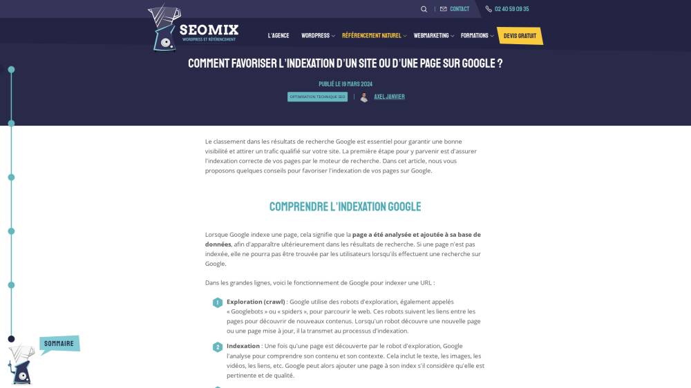 Comment inciter Google a indexer votre page ? sur Seomix.fr
