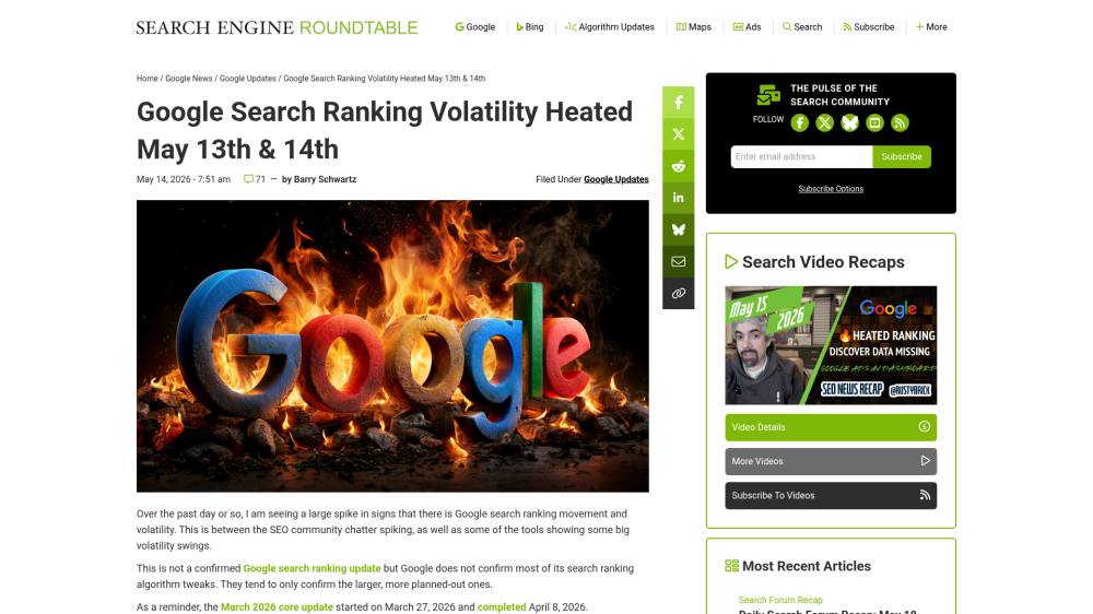Nouvelle poussée de volatilité dans les SERP Google sur Seroundtable.com