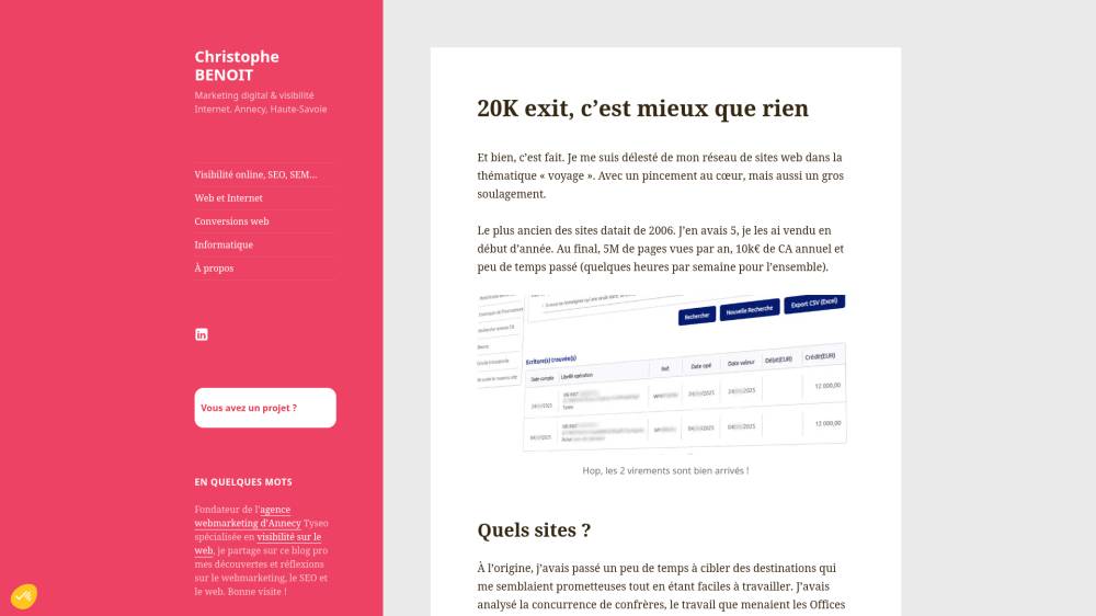 Un exit à 20k€ sur Christophebenoit.com