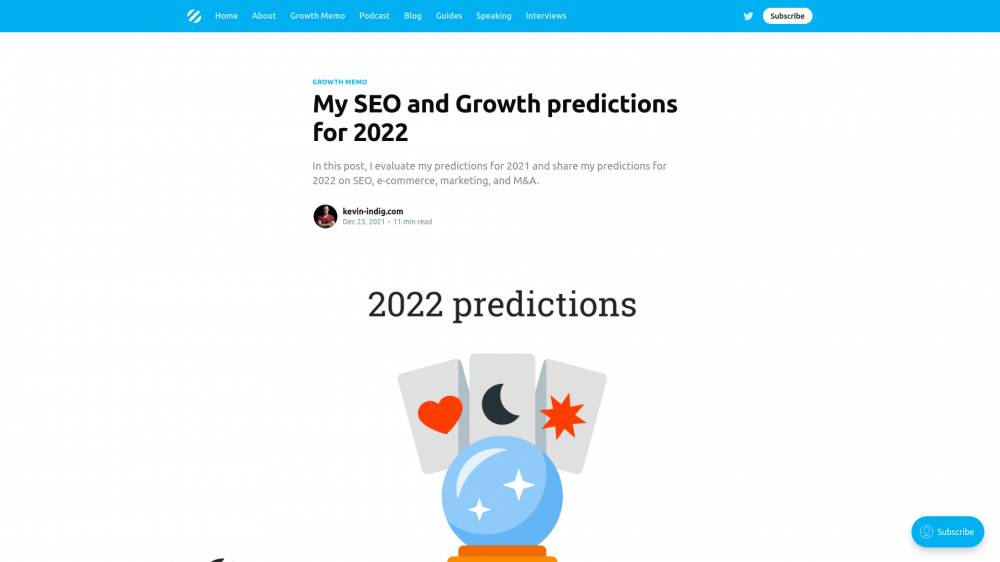 Prévisions SEO 2022 sur Kevin-indig.com