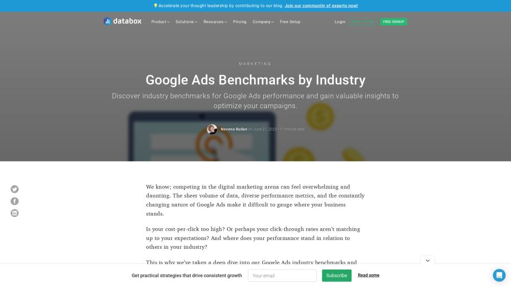 Benchmark Google Ads par industrie (US) sur Databox.com
