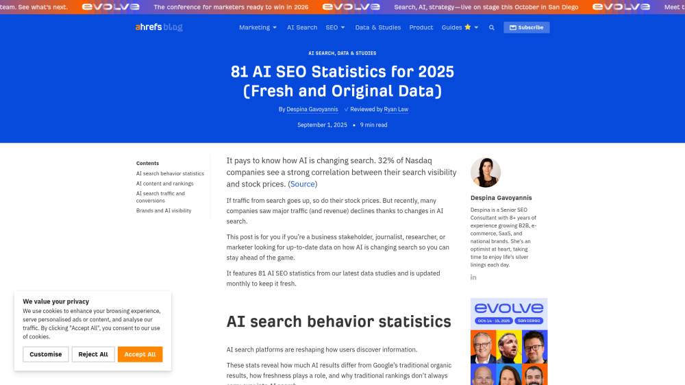 80 chiffres sur le SEO et l'IA sur Ahrefs.com