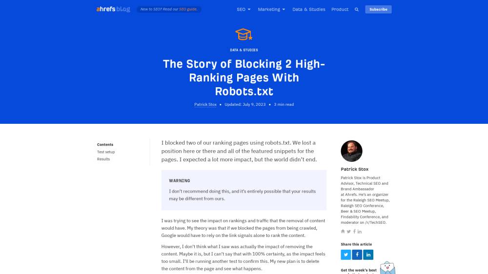 Test : blocage d'urls via robots.txt sur Ahrefs.com