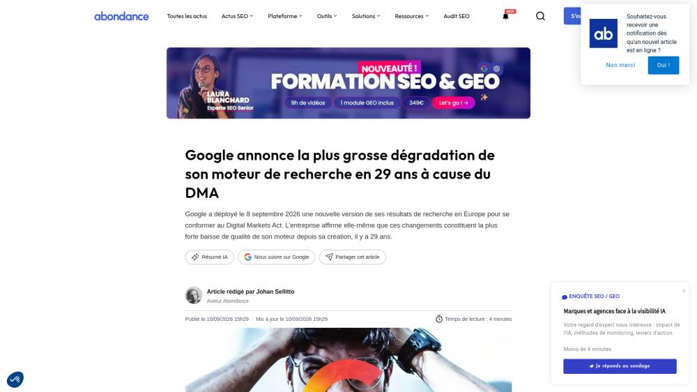 Google bouleverse ses SERP européennes pour se conformer au DMA sur Abondance.com
