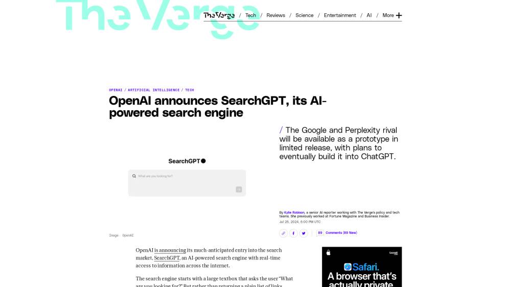 OpenAI annonce SearchGPT sur Theverge.com