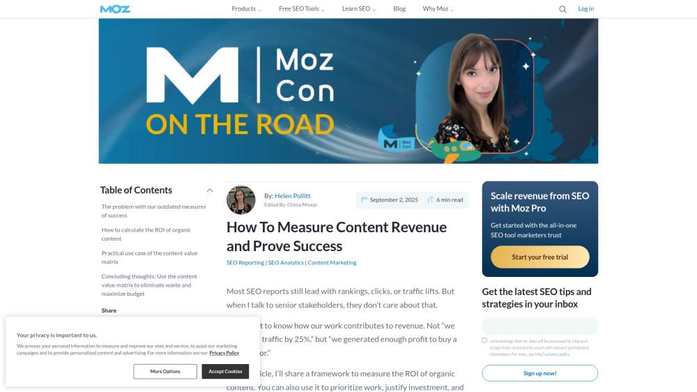Mesurer les revenus d'un contenu sur Moz.com