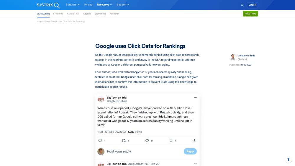 Google utilise les données de clicks pour les rankings sur Sistrix.com