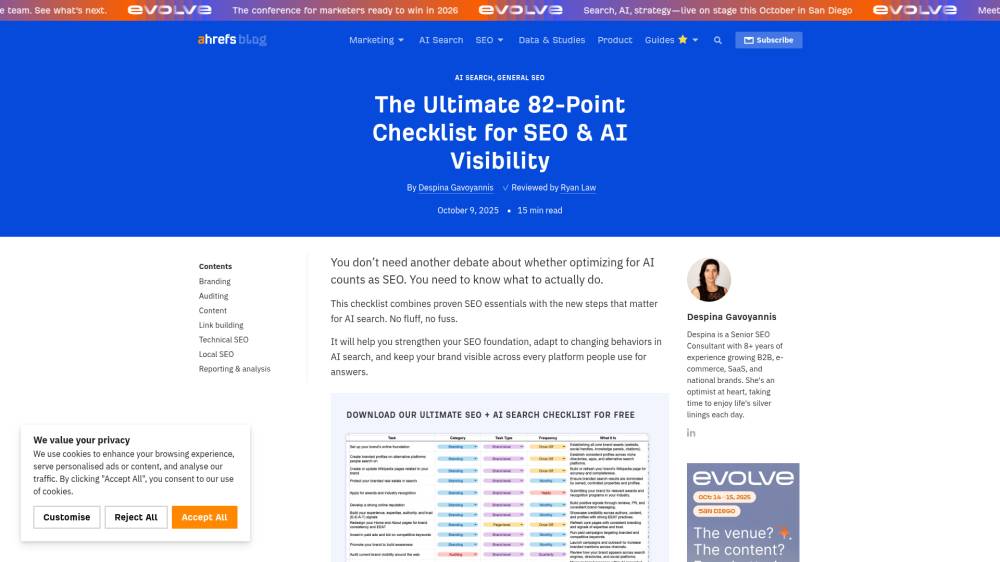 Checklist SEO : 82 points à l'heure de l'IA sur Ahrefs.com