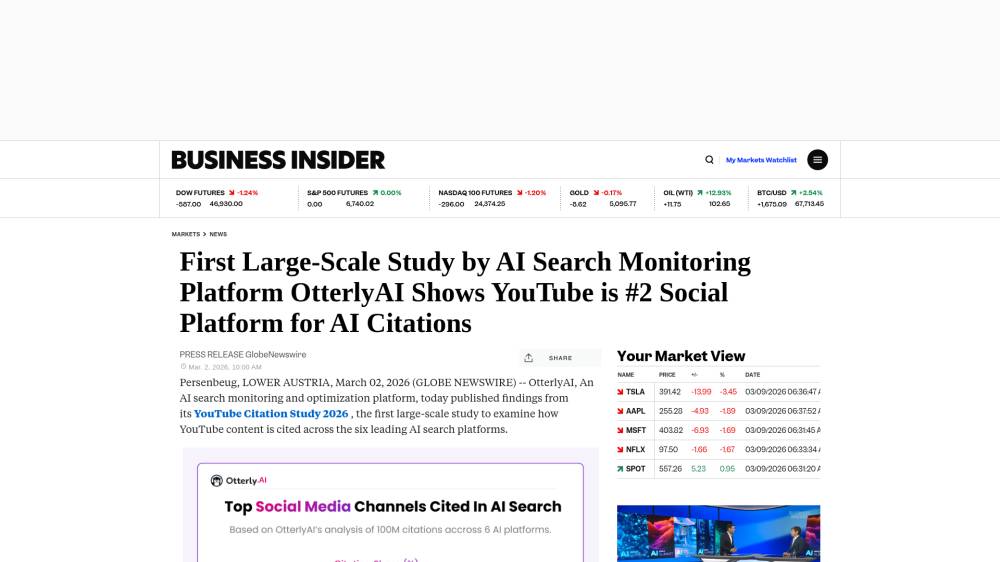 GEO + vidéo : YouTube très cité par les IA… mais pas pour les raisons que vous croyez sur Markets.businessinsider.com