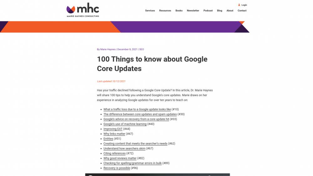 100 tips pour mieux comprendre les Google Core Updates sur MarieHaynes.com