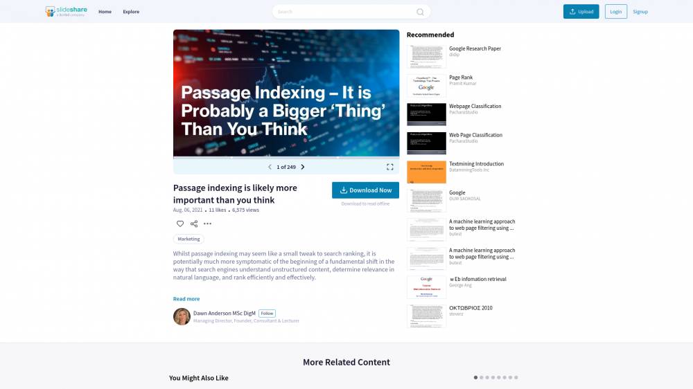 Dawn Anderson a publié une présentation de 250 slides qui présente le Passage Indexing, qui pourrait être bien plus important que ce qu'on pensait. sur SlideShare.net