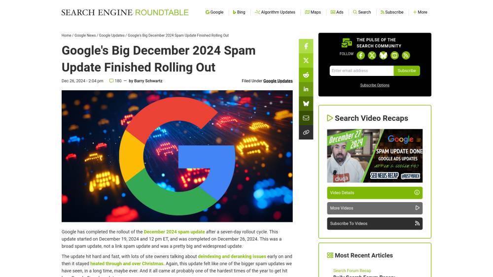 Google Spam Update décembre 2024 sur Seroundtable.com