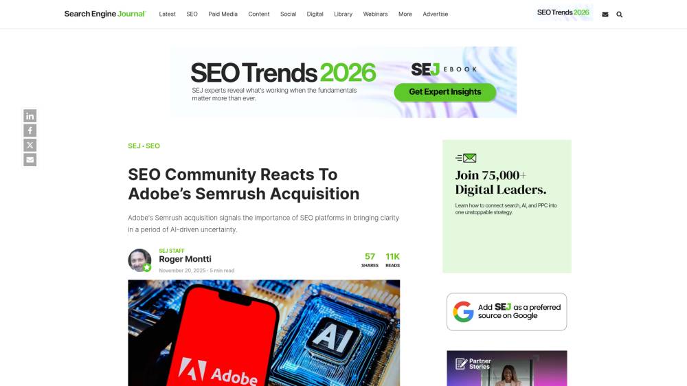 Adobe achète Semrush sur Searchenginejournal.com