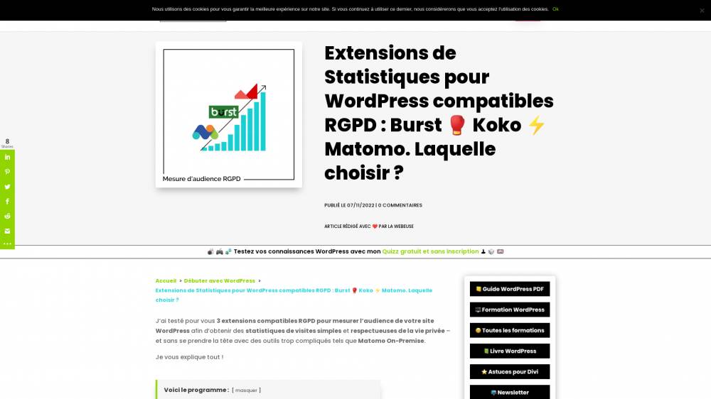 Statistiques, extensions WordPress et RGPD sur La-webeuse.com