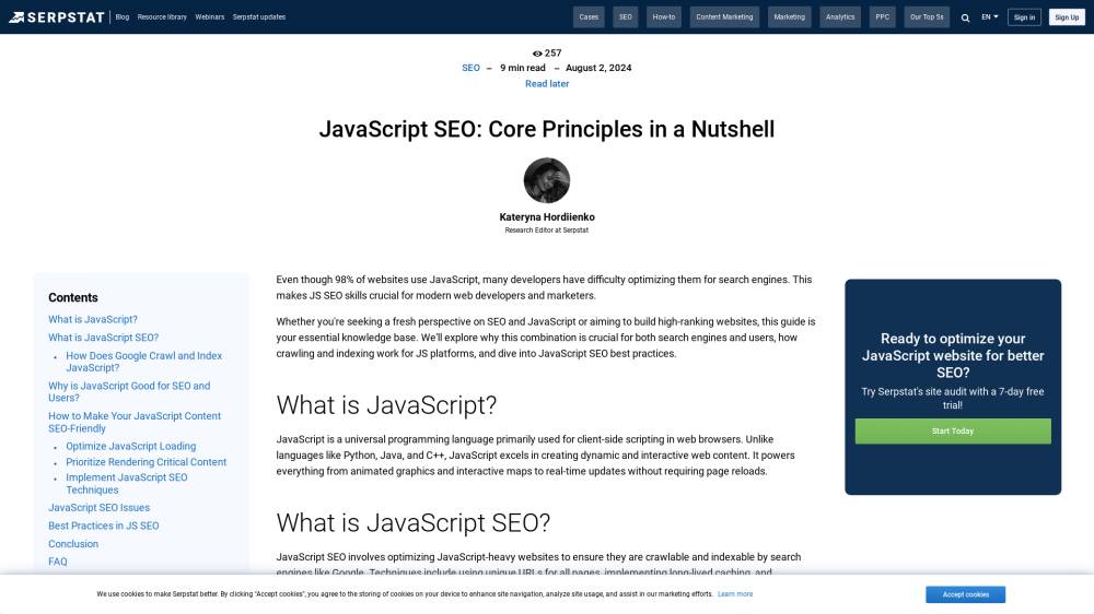 SEO pour le Javascript sur Serpstat.com