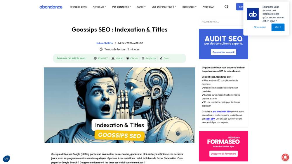 Indexation : arrêter de “forcer” Google ! sur Abondance.com