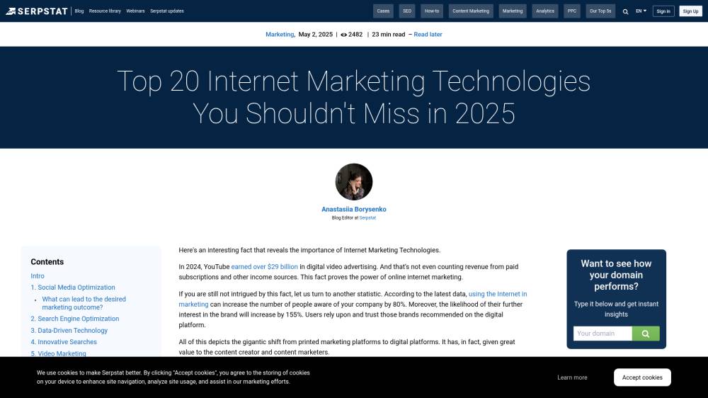 Top 20 des technologies marketing à suivre en 2025 sur Serpstat.com